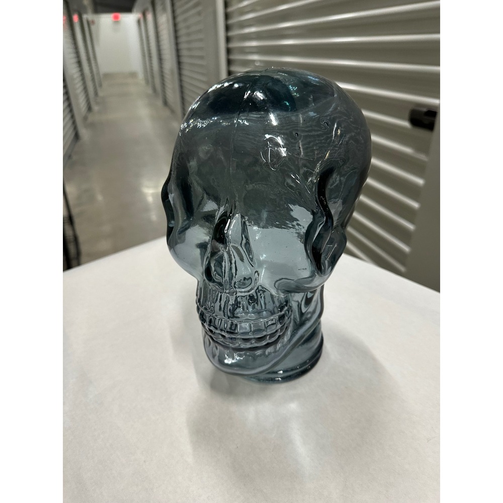 Vidrios San Miguel Recycled Glass Skull Head Blue Made in Spain 11 Inch Decor